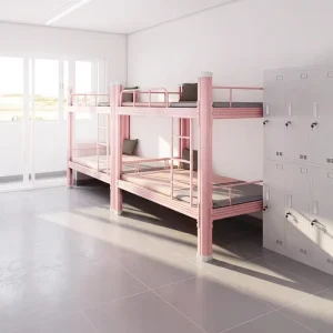 Customized Modern Eco friendly Pink Metal Bunk Bed Stairs 4 Kids School Hospital Hotel Bedroom Apartment Use Durable Steel Frame