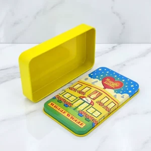 Customized Offset Printed Empty Rectangle Metal Tinplate Box for Toy Gift Craft Use Play Card Holder Recycled Materials Blush