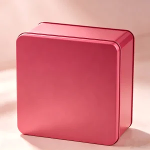 Customized Pink Square Food-Safe Metal Storage Tin, RoHS Certified