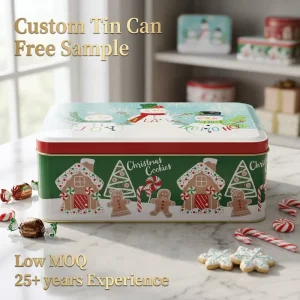 Customized Printed Rectangular Food-Grade Metal Tin Box for Candy, Cookies, and Biscuits, 100g/500g/1000g, Removable Cap