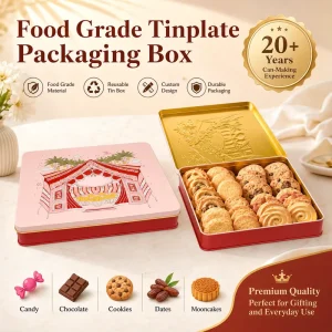 Customized Rectangular Food Grade Tinplate Candy Packaging Box Exquisite Cookie Chocolate Packaging Can