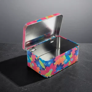 Customized Rectangular Metal Tin Box with Hinged Lid for Candle, Candy, Coffee, Biscuit, or Chocolate
