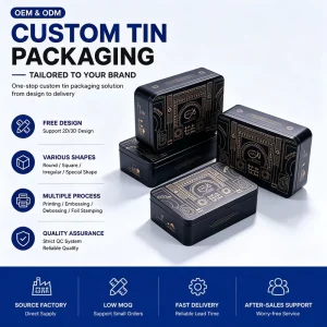 Customized Rectangular Tinplate Can Metal Tin Container for Pastry, Candy and Confectionery Gift Packaging Box