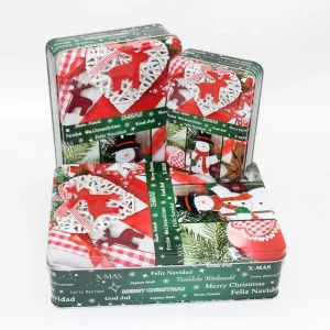Customized Recyclable Metal Tin Rectangle Gift Box 4-Color Offset Printing for Cake Chocolate Candy Biscuit Christmas Packaging