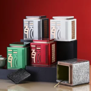 Customized Square Airtight Green Tinplate Tea Canister with Printing and Sealed Lid