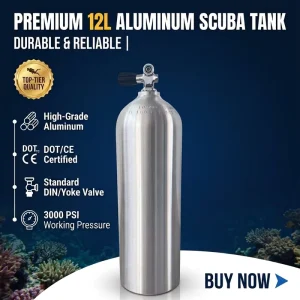 DOT CE Certified 12L Aluminum Cylinder for Underwater Diving Snorkeling 3000 PSI with DIN Yoke Valve Scuba Diving Cylinder Tank