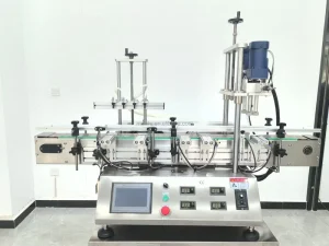 Desktop Pneumatic Motor Automatic Small PET Plastic Bottle Filling Capping and Labeling Machine with 4 Heads