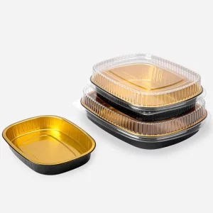 Disposable Black Gold Aluminum Foil Containers with Clear Lids Oven & Air Fryer Safe Takeout Food Boxes