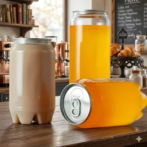 Disposable Eco PET Soda Can PET Cake Can Food Grade Printed Logo Easy Tear Metal Lid for Sparkling Energy Cold Drinks