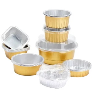 Disposable Food Packaging Aluminum Foil Containers Fast Food Takeaway Gold Aluminum Foil Round Bowl