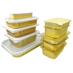Disposable Gold Aluminum Foil Food Box Takeaway Packaging Container