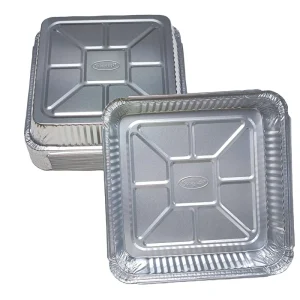 Disposable Molded Pulp 9″ Square Aluminum Foil Lunch Box with Foil Lid, Oven Safe