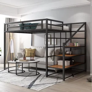 Dormitory Queen Size Loft Bed Hostel Adult Metal Bunk Beds With Stairs