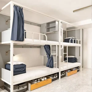 Double Decker Steel Bunk Bed with Iron Perfect for Adults Sturdy Metal Capsule Bunk Bed with Cabinet