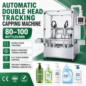Double Head Servo Tracking Screw Capping Machine 4 Wheel Capper for Daily Chemical Personal Care Plastic Bottles