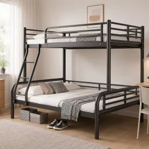 Double Layer Steel Adjustable Bunk Bed for Adults and Kids Triple Bunk with Stairs KD Easy Assembly Bedroom Apartment Use