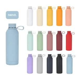 Double Vacuum Stainless Steel 304 Drink 500Ml Sport Water Bottle With Silicone Handle