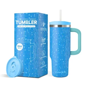 Double Wall Stainless Steel Tumbler with Sliding Straw Lid and Plastic Straws
