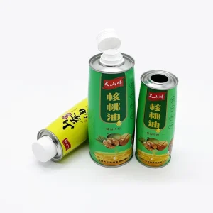 Drum Shape Food Grade Walnut Oil Tinplate Packaging 500mL Olive Oil Tin Can with Offset Printing