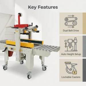 Duoqi FXJ 6050I Factory Direct Semi Automatic Tape Sealing Machine with Smooth Belt Conveyor for High Speed Packaging