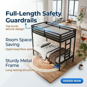 Durable Metal Bunk Bed Queen Size Double Decker for Adult Shared Bedroom Staff Dormitory and Long Stay Housing
