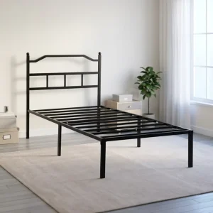 Durable Powder Coated Finish Industrial Style 14 Inch Metal Platform Bed Frame with LED Lighting and Under Bed Storage Space