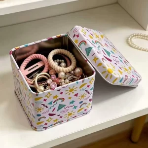 Dustproof Square Metal Tin Box with Lid for Hair Accessories, Jewelry, and Candy