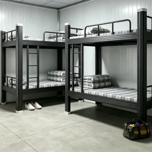 Easy Assembly Metal Bunk Bed Bedroom Metal Double Bed Black Metal Frame Bunk Bed Teenagers Metal Loft Bed with Guardrail Stairs