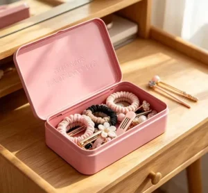 Eco-Friendly Recyclable Rectangular Tinplate Storage Case with Embossed Lid for Hair Clips