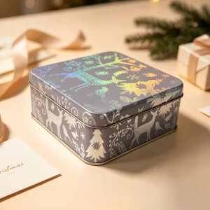 Eco-Friendly Recyclable Tinplate Airtight Storage Container, 120 x 120 x 53mm
