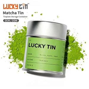 Eco friendly Tinplate Double Lid Lacquered Cylinder Matcha Tin Can Airtight Food Grade Tea Storage Loose Leaf Powder