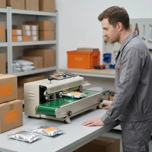 Electric Continuous Band Sealer for Food, Beverage, Chemical, and Commodity Packaging with Paper Bags