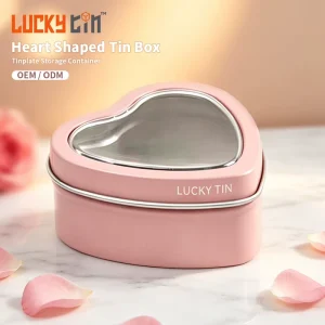 Elegant Design Irregular Tinplate Box Container Personalized Metal Can Heart Metal Tin With Clear Window Lid