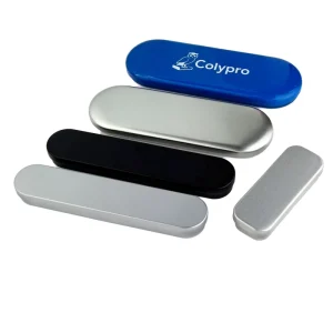 Embossed Hinged Tin Stationery Box Pencil Case Small Rectangular Silver Recycled Materials UV Coating