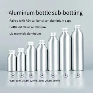 Empty Aluminum Bottle with R24 Gold Black Screw Cap Reusable Metal Container for Cosmetic Liquid Packaging