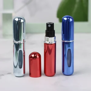 Empty Glass Mini Perfume Bottle with Aluminum Refillable Atomizer Spray