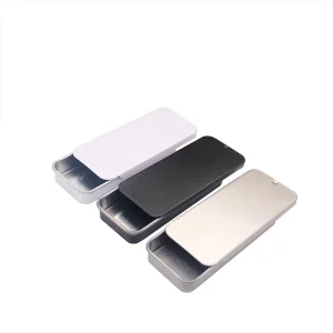 Empty Rectangular Metal Tin Box with Sliding Lid for Crafts, Pills, Lip Balm, or Solid Perfume