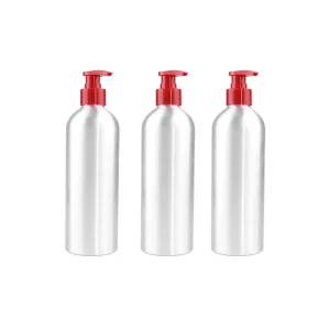 Empty Silver Aluminum Lotion Pump Bottle With Red Pump Recyclable Metal Container for Shampoo Body Wash
