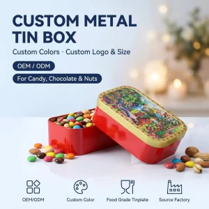 Empty Square Glossy Tinplate Storage Boxes for Chocolate, Candy, and Cosmetics