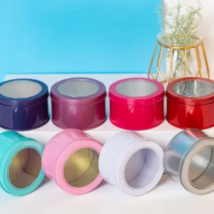 Empty Tin Box Manufacturer Round Metal Clear Window Tin Can Box Blikken Container for Cookies Biscuit Snack