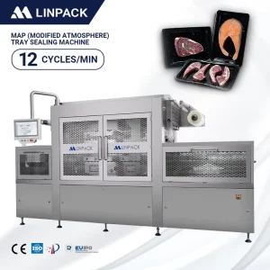 European Standard Full Automatic MAP Food Tray Sealing Machine for Meat