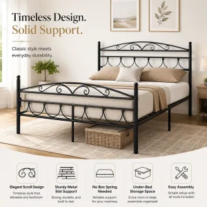 European Style Metal Iron Queen Size Bed Frame with 160x200cm Dimensions Metal Structure for Bedroom