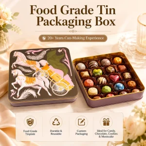 Exquisite Rectangular Food Grade Tinplate Candy Packaging Box Custom Cookie Chocolate Packaging Can