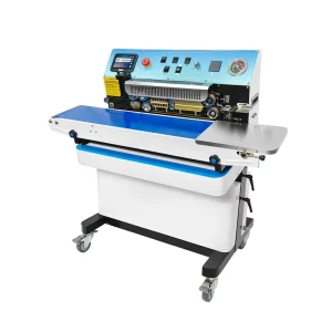 FC9 Continuous Band Sealer with Nitrogen Flushing, Vacuum Sealing, and TIJ Inkjet Date Coding for Food and Snacks