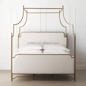 FERLY British Style Indoor Metal Frame Furniture Bedroom Iron Frame Upholstered Queen King Size Canopy Bed