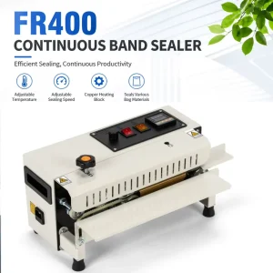 FR-400 Continuous Side Sealer, 110V/220V Horizontal Desktop Bag Sealing Machine, Beige