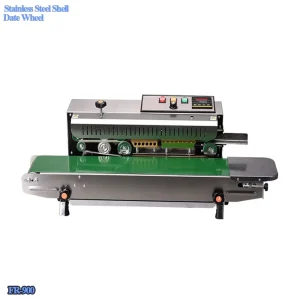FR 900(BZ SS) Continuous Band Sealer Plastic Small Pouch Aluminium Foil Bag Stainless Steel Heat Sealing Machine with Date Wheel