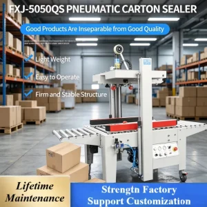 FXJ 5050QS Semi Automatic Pneumatic Carton Sealing Machine with Adhesive Tape for Paper & Case Packaging Cost effective Solution