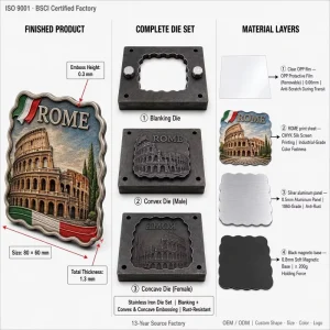 Factory Aluminum Fridge Magnet Custom 3D Embossed Refrigerator Magnet Manufacturer With In house Tooling Shop Bulk
