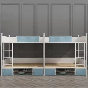 Factory Color Customized Metal Frame Dormitory Bed Double-Layer Bunk Bed with Cabinet Shoe Rack 4 Person Modern Design